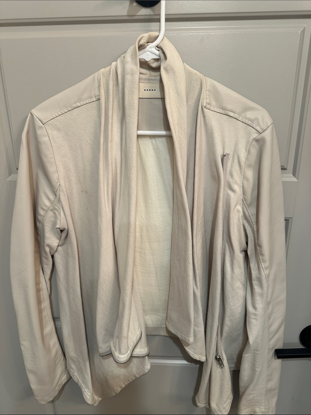 Blank NYC Cream Open-Front Leather Jacket